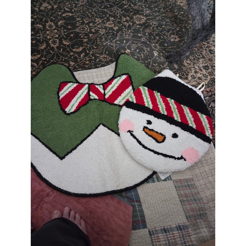 Vintage avon Christmas Snowman Wreath Bow Rug Mat Holiday bathroom